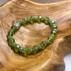 Green Beaded Stretch Bracelet Custom, One of a Kind Made in The USA Cheap Green Beaded Braided Bracelets, Beaded Stretch Bracelet, Stretch Bracelet, Stretch Bracelets, Made In The Usa, Bracelet, Green