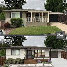 before and after pictures of a house with landscaping