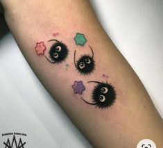 an arm with two black eyes and stars on it, the other one has green eyes