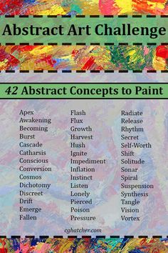 an abstract art challenge poster with the words 42 abstract concepts to paint on it