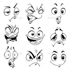 cartoon faces with different expressions on white background