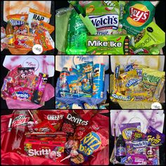 many different types of candy and candies are shown in this collage with the words,