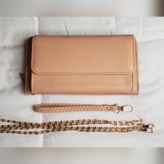 Phone Wallet / Wristlet Crossbody Purse Color: Tan W/ Gold Hardware Front Phone Pocket 12 Card Slots 2 Large Slots 1 Zipper Coin Compartment Comes With Wristlet And Crossbody Strap Phone Wallet, Tan Color, Gold Hardware, Purses Crossbody, Bag Lady, Wallet, Women Shopping, Gold, Color