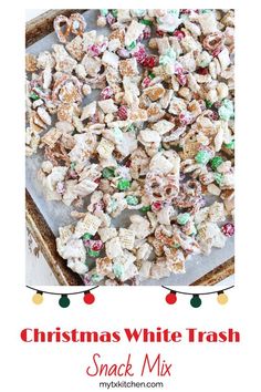 Chex Mic Trash, Chex White Chocolate Christmas, Pretzels With White Chocolate, Christmas Candy Recipes With Pretzels, Golden Graham White Chocolate, Trial Mix Recipe Homemade, Trash Candy Recipe, Pretzel Chex Mix Recipe, White Chocolate Pretzel Bark Christmas Candy