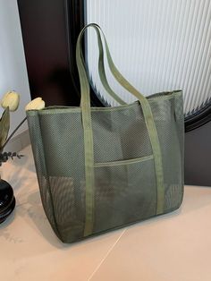 Summer Women's Transparent Mesh Beach Bag Travel Sand Bag Stylish Tote Shopping Bag Green Vacation   Polyamide Plain,Textured Pattern Shoulder Tote Bag   Women Bags, size features are:Bust: ,Length: ,Sleeve Length: Mesh Beach Bags, Sand Bag, Shoulder Tote Bag, Womens Tote, Green Bag, Maternity Bag, Luggage Bags, Beach Bag, Travel Bags