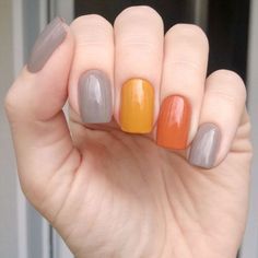 Grey And Orange Nails, Nail Color Combos, Grey And Orange, Nail Art Designs Summer, Super Nails, Trendy Nail Art, Simple Nail