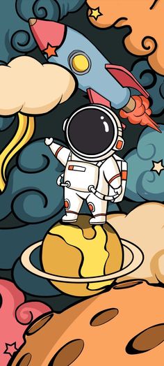 an astronaut standing on top of a planet