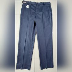 Van Heusen Air Pants Mens Size 36x32 Blue Straight Max Flex Cooling Stretch Nwt Big And Tall Straight Leg Bottoms With Welt Pockets, Blue Work Pants With Welt Pockets, Blue Flat Front Pants With Welt Pockets, Blue Flat Front Cotton Pants, Big And Tall Blue Cotton Bottoms, Blue Flat Front Dress Pants With Pockets, Blue Cotton Bottoms For Big And Tall, Blue Flat Front Bottoms With Pockets, Black Slacks Men