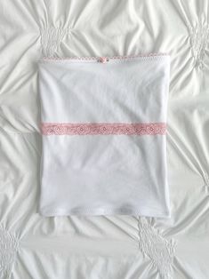 Handmade tube top using brand new super soft white fabric and pink elastic Stretchy lace insert is see-through Full-length fit and hemmed Stretchy and has a double-layered front Model is wearing a size S Lace Insert, White Fabric, Soft White, White Fabrics, Tube Top, Full Length, Pajamas, Size Chart, Gym