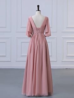 A-Line Bridesmaid Dress V Neck Half Sleeve Elegant Floor Length Chiffon with Pleats / Ruffles فستان سهرة, Modest Clothing, Mode Inspo, Dress Ideas, Modest Dresses, Fancy Dresses, Modest Outfits, Half Sleeve, Stylish Dresses