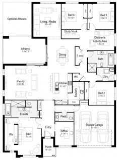 the floor plan for an apartment with three bedroom and two bathrooms, one living room