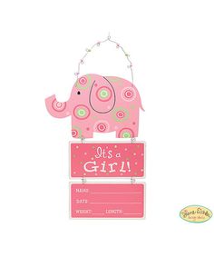 a pink elephant sign that says it's a girl