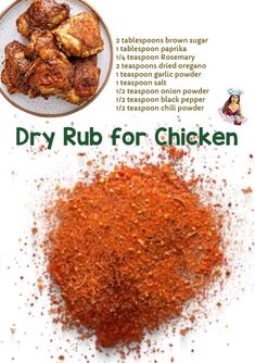 dry rub for chicken on a white background with the words dry rub for chicken above it