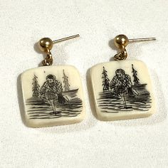 Antique VTG Scrimshaw Man On River Gold Panning Prospecting Stud Earrings OOAK  | eBay Gold Panning, Panning For Gold, Gold River, Antique Finds, River Bank, Handmade With Love, Vintage Watches, Antique Jewelry, Vintage Antiques