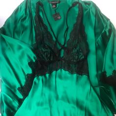 Victorias Secret Holiday Emerald Green Silk & Lace Kimono Robe And Satin & Lace Embellished Slip - Small - Nwt. Limited Edition Holiday Collection. One Of A Kind, Gorgeous Set. Silk And Lace Embellished Kimono Robe: Gorgeous Emerald Green Silk Robe, Contrast Black Piping, Lace, Inner Ties, Outer Sash With Vs Logo. Limited Edition Collection, Exquisite. Colors Much More Vivid In Person! Please Ask Prior To Purchase If You Would Like Additional Photos. Label Reads One Size On Robe Hand Wash, Cold. Elegant Victoria's Secret Sets, Embellished Kimono, Vs Logo, Silk And Lace, Lace Kimono, Silk Lace, Silk Robe, Lace Slip, Lace Panelled