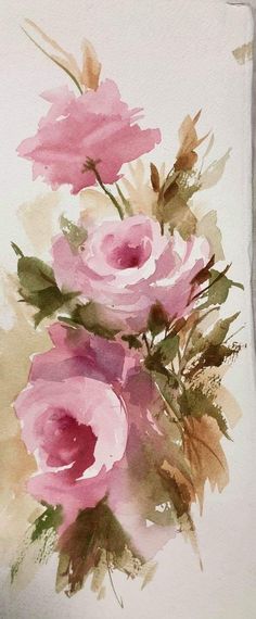 watercolor painting of pink flowers on white paper