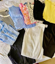 My Fab Fifties Life - Capsule Wardrobe for Three Week Trip - My Fab Fifties Life Airplane Outfits, White Slacks, Lost Luggage, Checked Blouse, Yellow Tank Top, Travel Purse, Fun Challenges