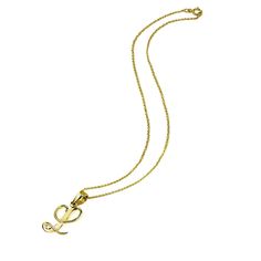 Wear this stylish pendant necklace to enhance your daytime and evening attire. This classic initial features a polished script alphabet letter, perfect as a dainty necklace for all. This letter pendant necklace dangles from an 18-inch rolo chain and secures with a spring ring clasp. They are crafted of fine yellow gold flashed sterling. This trendy necklace in fine jewelry is a great addition to your yellow gold flashed sterling silver jewelry and personalized jewelry collections. Product Detail Initial Pendant Name Necklace, Script Alphabet, Trendy Necklace, Letter Pendant Necklace, Trendy Necklaces, Letter Pendants, Rolo Chain, Chain Ring, Evening Attire