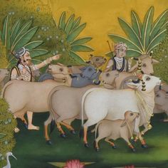 Krishna With Cows, Indian Cow, Indian Elements, Om Symbol Art, Naruto Sd, Pichwai Painting, Mural Art Design, Mural Paintings