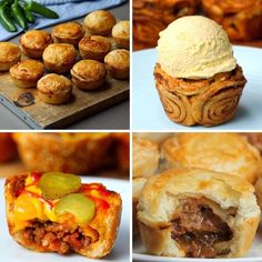 four different pictures of pastries and desserts