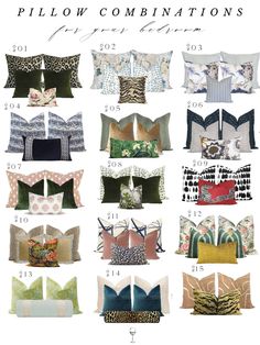 pillows with different designs and colors are shown in the image, which is also available for purchase