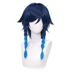 PRICES MAY VARY. 【Characters】- Wigs for blue hair characters. 【Material】 - This navy blue braided wig is made of heat-resistant synthetic fibers. Can be re-style or cut within 180°, natural appearance with healthy satin sheen, good texture and soft touch. 【Thick Enough】- Will not reveal the built-in mesh to embarrassing you. Perfect for Halloween, daily, princess Cosplay Costume and other themed parties. 【Adjustable Size】- Package included a wig + a pair of elf ears + a cap. The adjustment range Anime Braids, Venti Cosplay, Genshin Impact Venti, Genshin Impact Cosplay, Anime Wigs, Blue Wig, Cosplay Hair, Short Braids, Costume Wigs