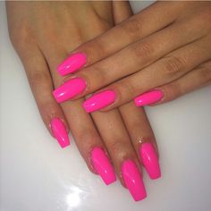 Neon pink nails Neon Pink Nails, Kiss Nails, Pink Nail Polish, Summer Acrylic Nails, Pink Nail, Pink Acrylic Nails, Neon Nails