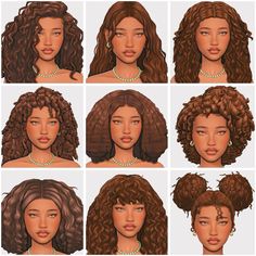 many different types of curly hair are shown in this image, including one woman's head