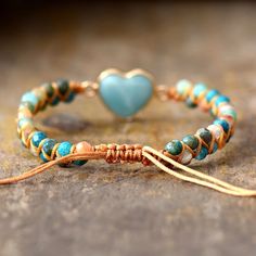 From the Heart Amazonite Bracelet - Earth Healing Stones Heart Braid, Wrap Armband, Meditation Bracelet, Amazonite Bracelet, Bracelet Heart, Blue Onyx, Imperial Jasper, Heart Stone, Protection Bracelet