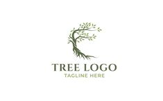 a tree logo with leaves and branches in the shape of a twig on a white background