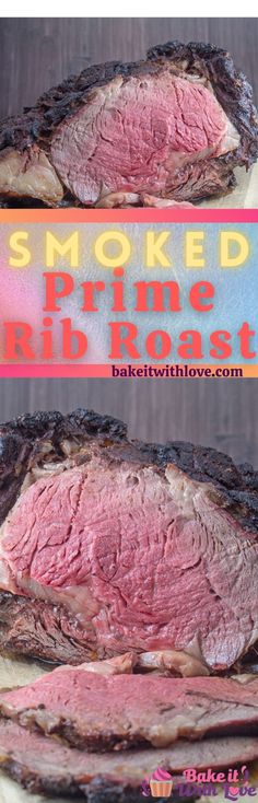 the smoked prime rib roast has been sliced and is ready to be eaten