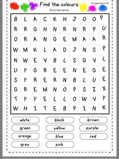 the printable worksheet for color words and numbers