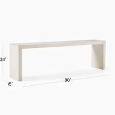 a white bench is shown with measurements for it