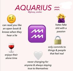 the zodiac sign for aquarius is shown with other symbols and words in front of it