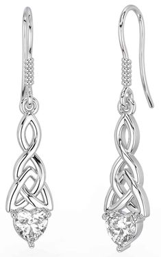 Diamond White Gold Celtic Trinity Knot Dangle Earrings Celtic Trinity Knot, The Celts, Trinity Knot, Celtic Design, The Trinity, Generation To Generation, Gold Alloys, Illuminated Manuscripts, Celtic Designs