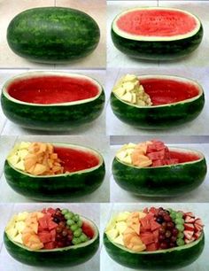 the process of making a watermelon fruit bowl