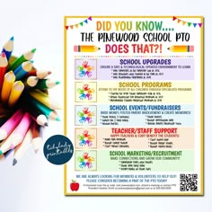 a poster with pencils on it and the words did you know the pinewood school pto does that?