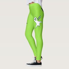 Halloween Party Spooky Cat Cute Ghost Neon Green Leggings #Halloween #costumes #cosplay Easy Costume, Spooky Cat, Easy Costumes, Green Leggings, T Shirt Costumes