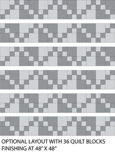 several rows of gray and white squares with the words, options layout with 35 quilt blocks finishing at 48 x 48