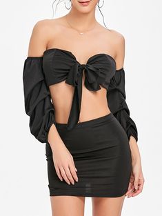 Tie Up Bandeau Crop Top and Mini Skirt - Black - 3S59971319 - Original Design-Women's Clothing  #OriginalDesignWomensClothing #Original #DesignWomen's #Clothing Puff Skirt, Skirt Bodycon, Pink Midi Skirt, Bandeau Crop Top, Bodycon Skirt, Dress Shirt Sleeves, Sammy Dress, Suspender Dress, Body Con Skirt