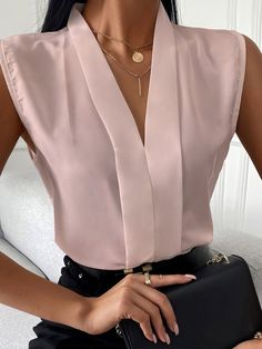 Sleeveless Chiffon Blouse, Lapel Top, Chiffon Blouses, Chiffon Fashion, Chic Blouses, Chiffon Material, Loose Outfit, Chiffon Shirt, Chiffon Blouse