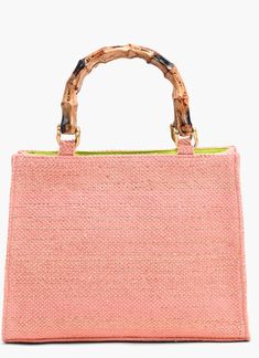 Hand -held tote | Durable bamboo looking handles | adjustable long strap Medium size Medium Size, Hold On, Handles, Handbags, Pink