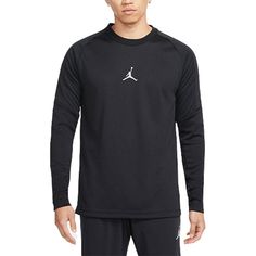 Air Jordan DRI-FIT Logo Printing Round Neck Sports Pullover Long Sleeves Black DC9740-010 (Men's) Fit Logo, Marina Blue, Logo Tees, Nike Jordan, Dri Fit, Air Jordan, Air Jordans, Long Sleeve Tshirt, Jordan