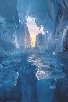 an instagram page with the image of ice formations and water flowing down it's sides