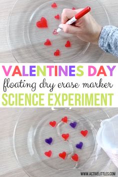 valentine's day floating dry erase marker science experiment for kids to do on the table