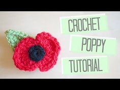 crochet poppy flower with name tags attached to it and the words crochet poppy written on them