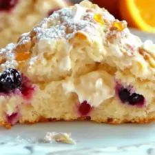 two pieces of cake on a plate with oranges in the backgroung