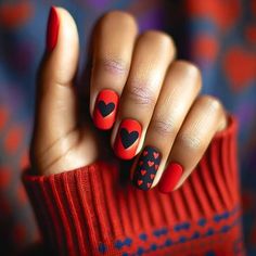 Black Nails Red Heart, Nails Red Heart, Red Heart Design, Pastel Nails Designs, Heart Nail Designs, Sunflower Nails, Easter Nail Designs, Squoval Nails, Easter Nail Art