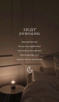 an advertisement for night journaling on a bed