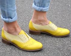 Lenox Womens Leather Oxfords Brogue Shoes Vintage Shoes | Etsy Yellow Wingtip Oxfords With Brogue Detailing, Slip-on Oxfords With Brogue Detailing And Cap Toe, Yellow Wingtip Leather Shoes With Brogue Detailing, Formal Yellow Oxfords With Round Toe, Classic Yellow Wingtip Leather Shoes, Slip-on Cap Toe Oxfords With Rubber Sole, Slip-on Oxfords With Brogue Detailing, Yellow Oxfords With Leather Sole And Round Toe, Slip-on Oxfords With Rubber Sole